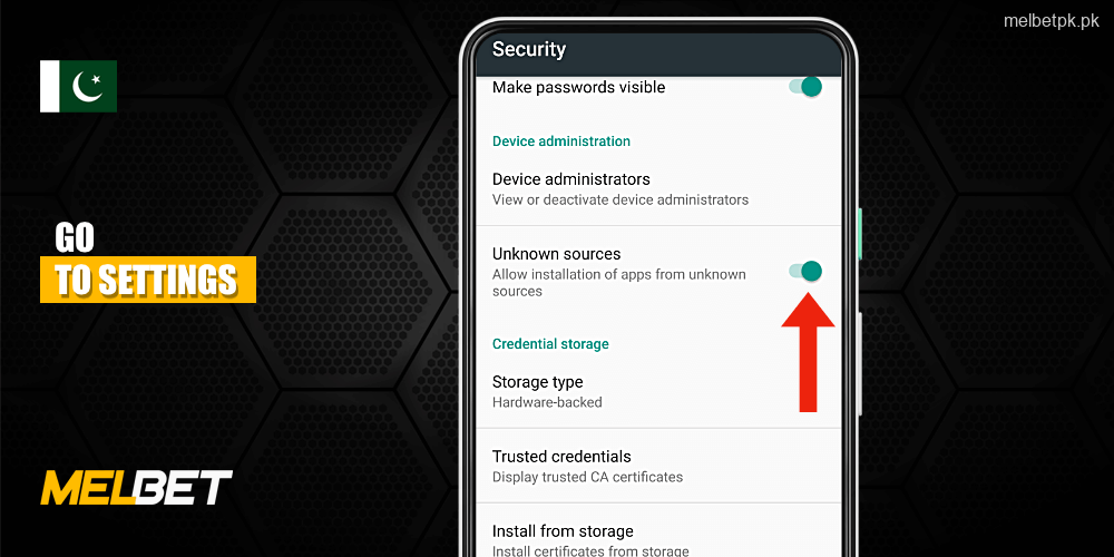 Before you start installing Melbet APK you need to go to settings and allow installation of applications from unknown sources